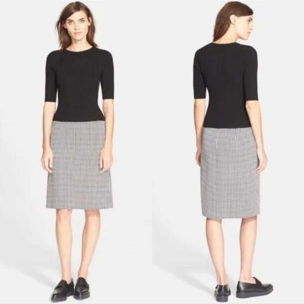 Theory Jothena Winhall Mixed Media Black White Houndstooth Dress Small